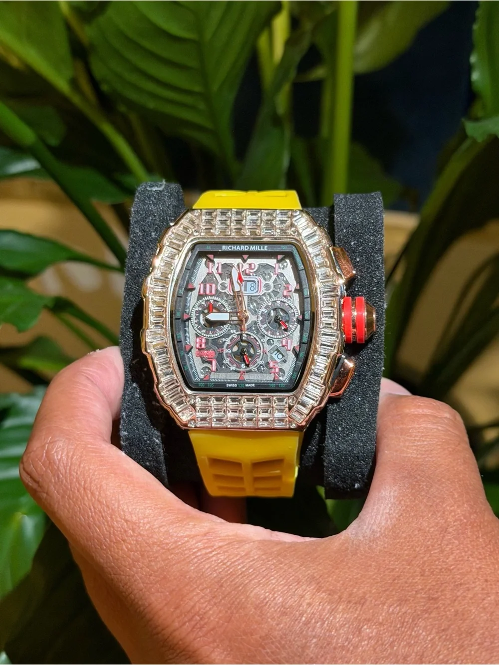 Rose Gold and Black Diamond Chronograph Watch - Black/Gold